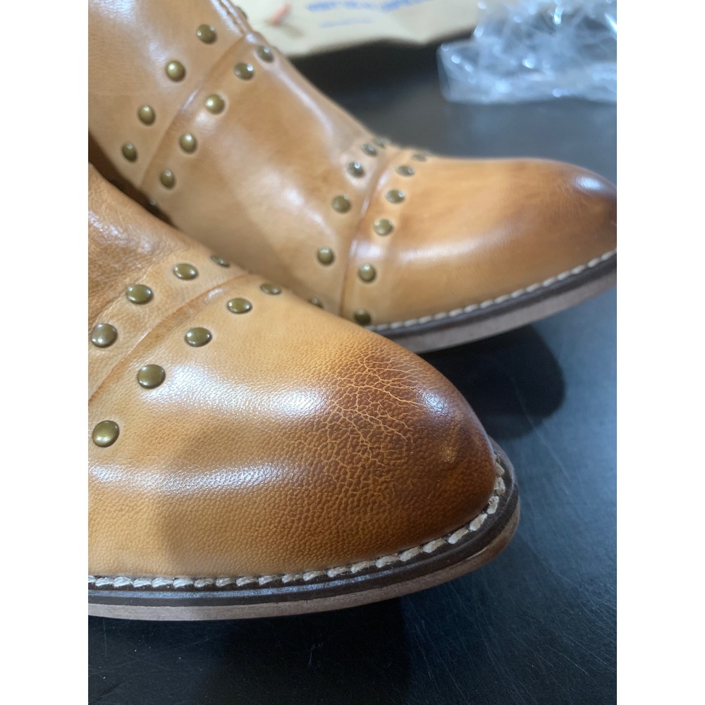 Diba True Studded Leather Ankle Boots Cognac Western Boho Women's 7.5 - Picture 13 of 16